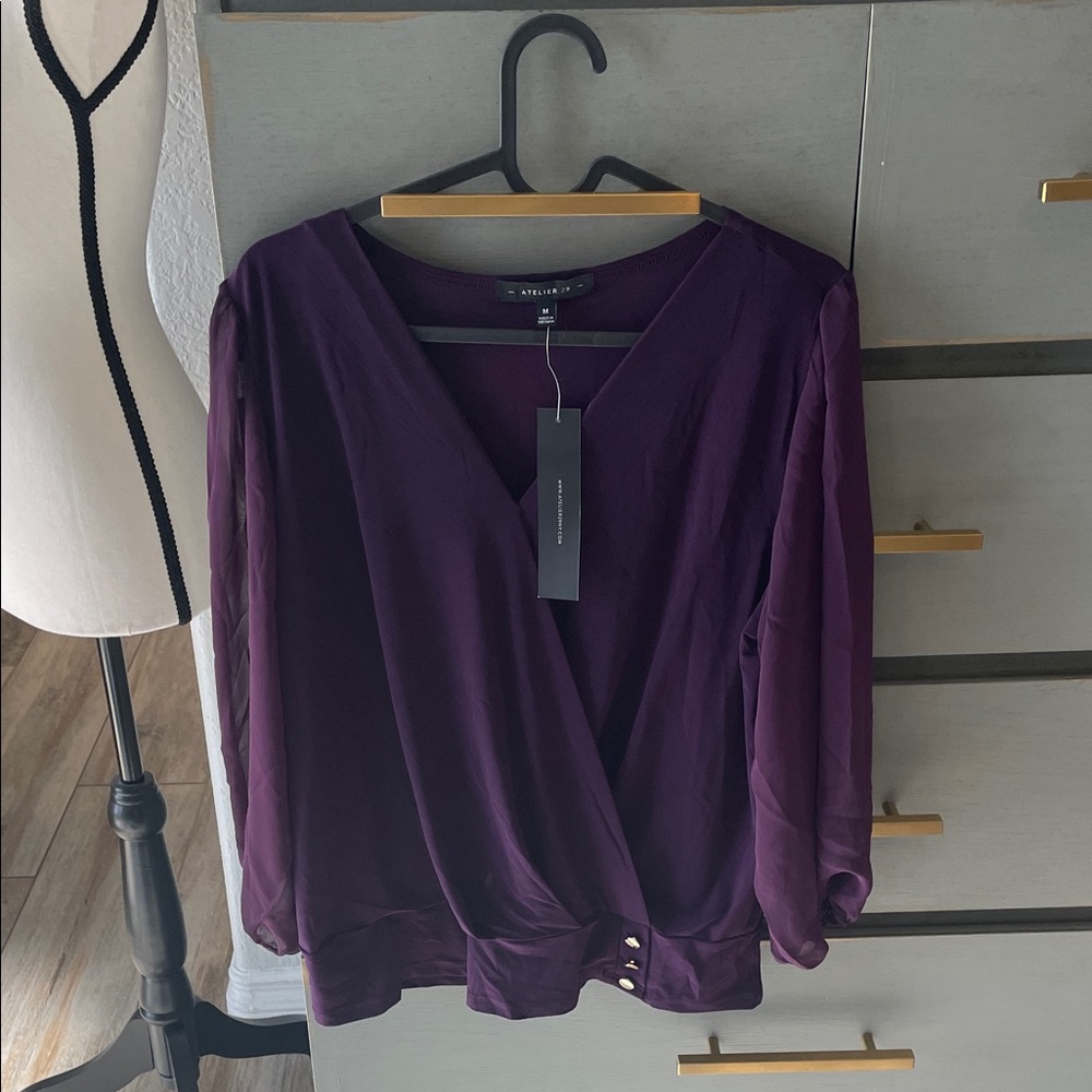Stylish Purple Wrap Blouse